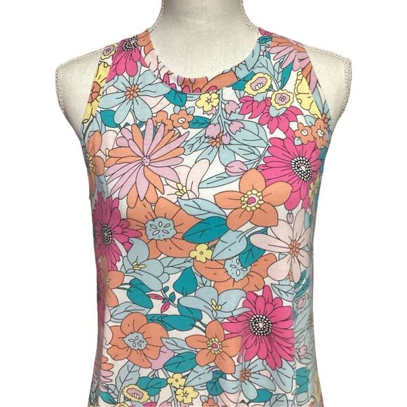Round Neck 70’s Lover Style Sleeveless Pastel Floral Beach Tank Dress Size Mediu - Picture 6 of 8